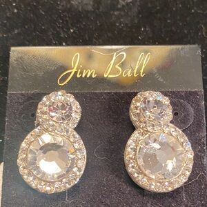 Jim Ball Crystal Double-Drop Earrings in Clear